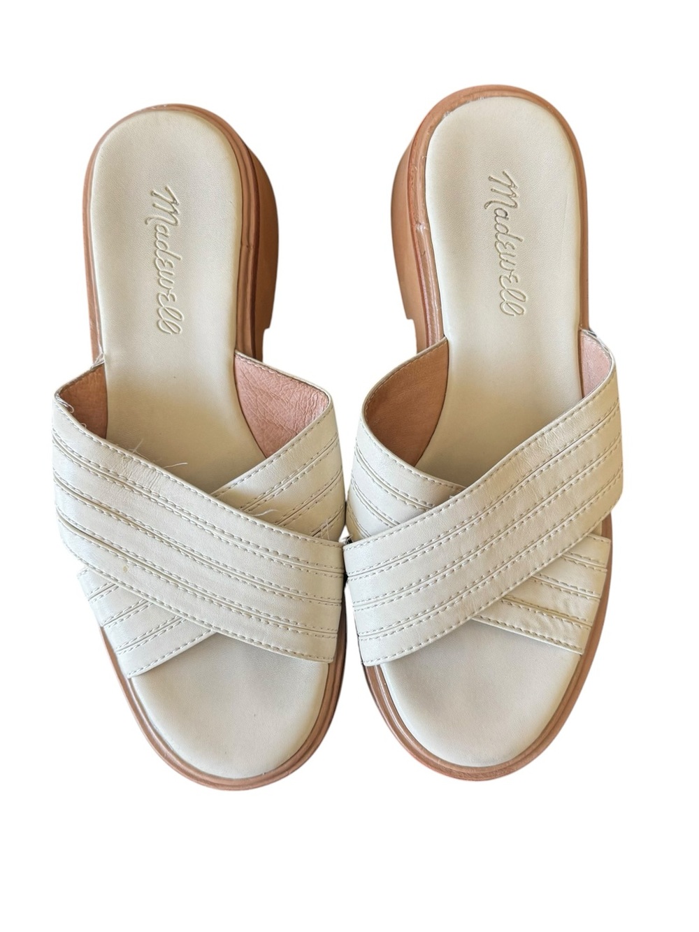 Madewell - Cream Leather Crisscross Slide Sandals Sz 6.5